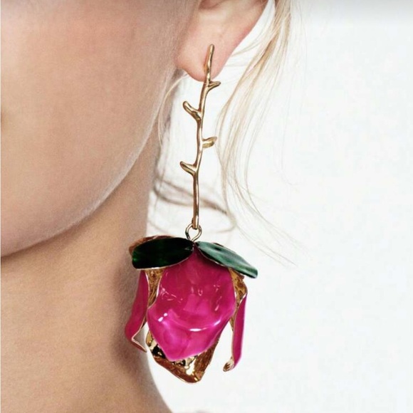 Zara Jewelry - New! Zara Pink Rose Drop Statement Earrings (2014) NWOT